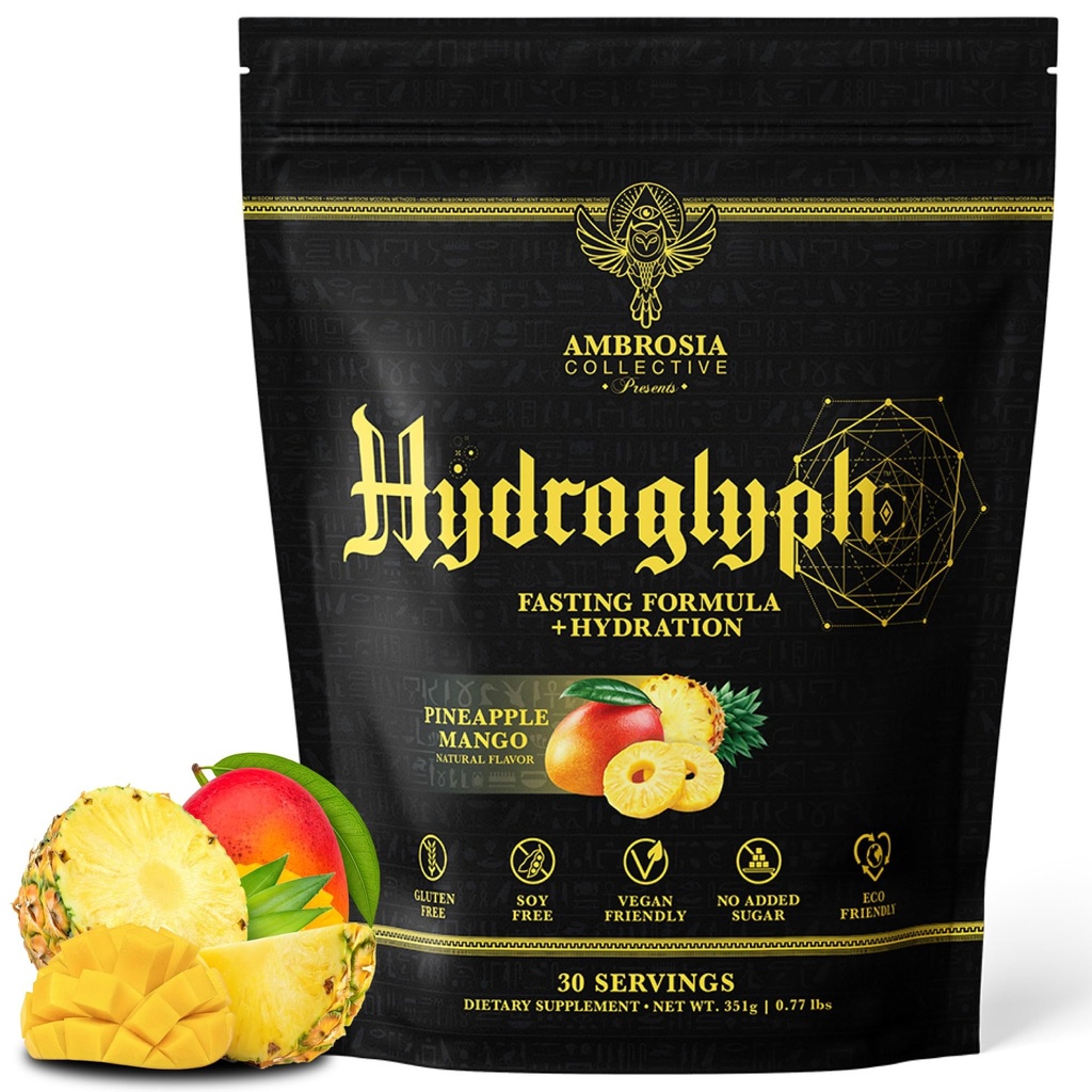 Ambrosia Hydroglyph Intraworkout Formel w/BCAA + EAA + Elektrolyte Hydration Pulver, um Lean Muscle zu schützen, 0g Zucker Fasting Hydration Drink Mix, Made w/Coconut Water (Pineapple Mango)