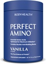 BodyHealth PerfectAmino Powder - BCAA und EAA Pulver für Pre- und Post Workout - Aminosäure Energy Drink für Männer und Frauen, um Lean Muskel und Erholung zu unterstützen - Vanille - 60 Servietten