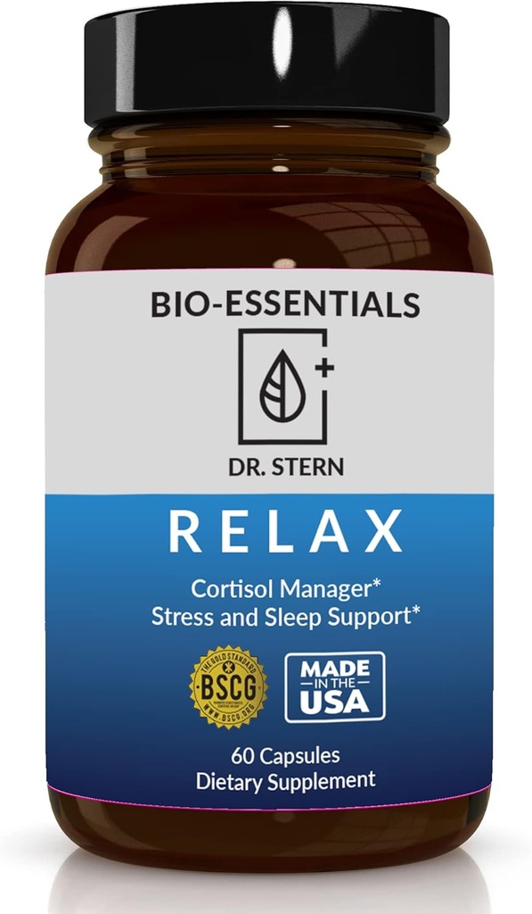 BIO-ESSENTIALS, Relax-Doctor formuliert: Verwaltet Stress, fördert Tiefschlaf, verbessert Mood-W/Organic Holy Basil, Zink, Magnesium, Vitamin B6, Magnolia Bark, L-Theanine, Vegan-Made in USA-60 Caps