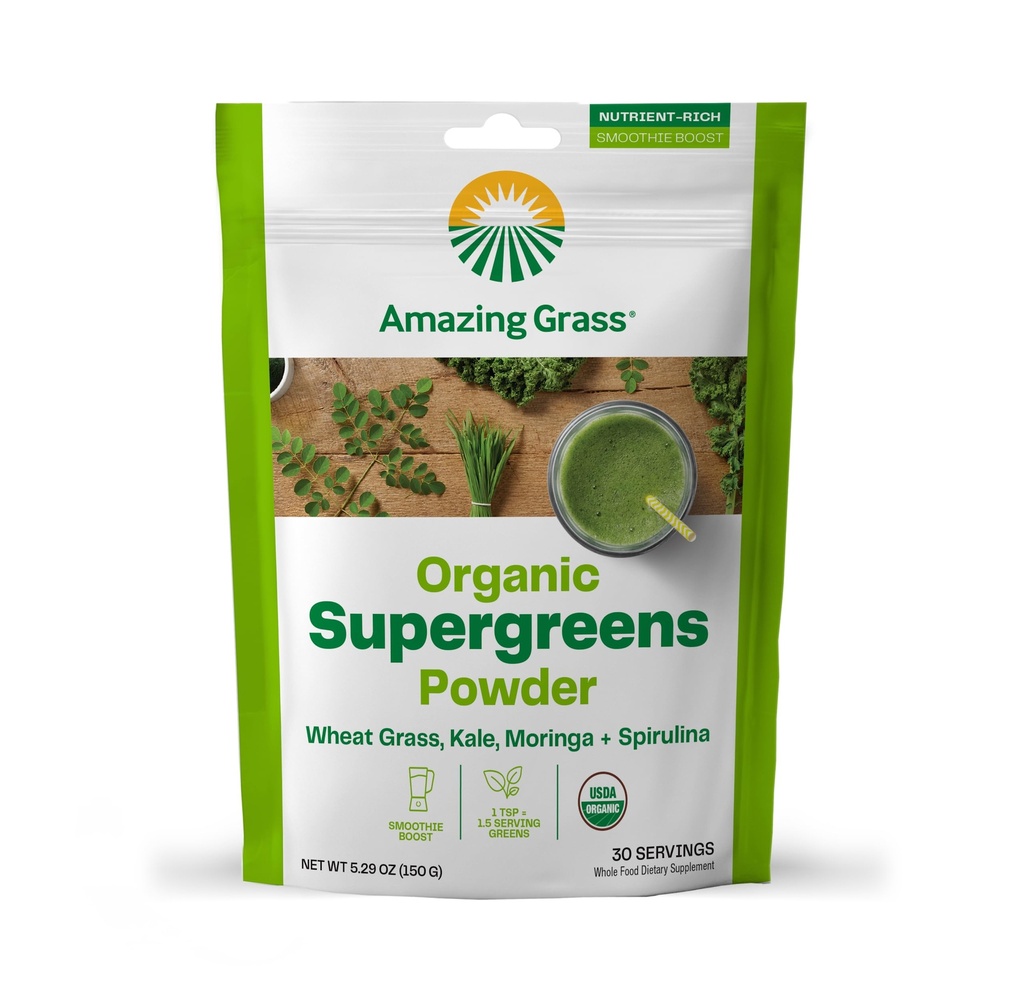 Erstaunliche Gras Super Greens Booster: Greens Powder Smoothie Mix mit Spirulina, Moringa, Weizen Gras & Kale Smoothie Booster, Chlorophyll Greens, 30 Servierungen
