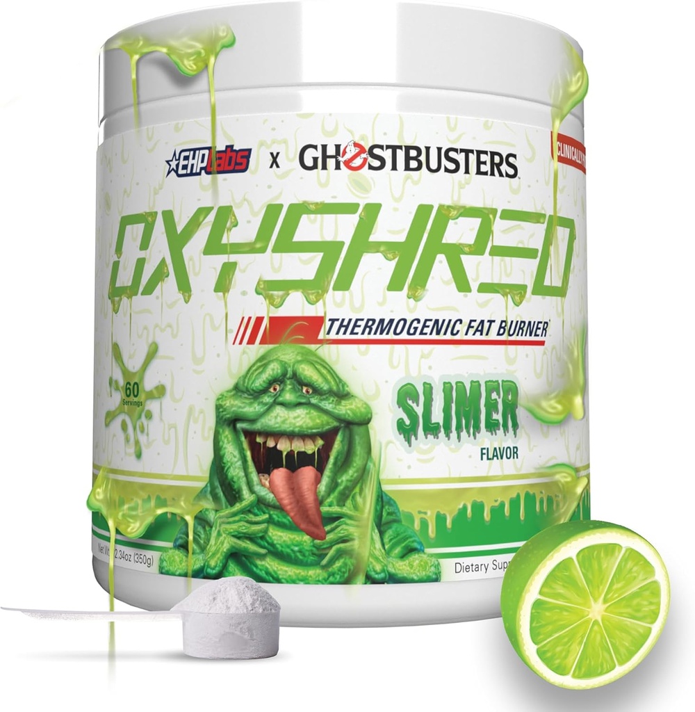 EHP LABS Ghostbusters OxyShred Thermogenic Pre Workout Powder & Shredding Supplement - Clinically Proven Preworkout Powder with Acetyl L Carnitine, Energy Boost Drink - Slimer Lime, 60 Servings