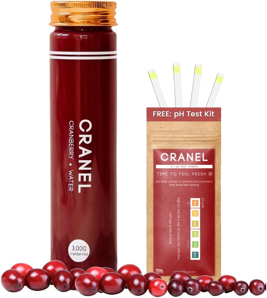 CRANEL Fast-Acting Cranberry Formula - Urinary Tract & Gut Support – (1 Woche Versorgung) + kostenloses pH-Test-Kit | 3.000 Cranberries, kein Zucker, Vegan, Klinisch nachgewiesen