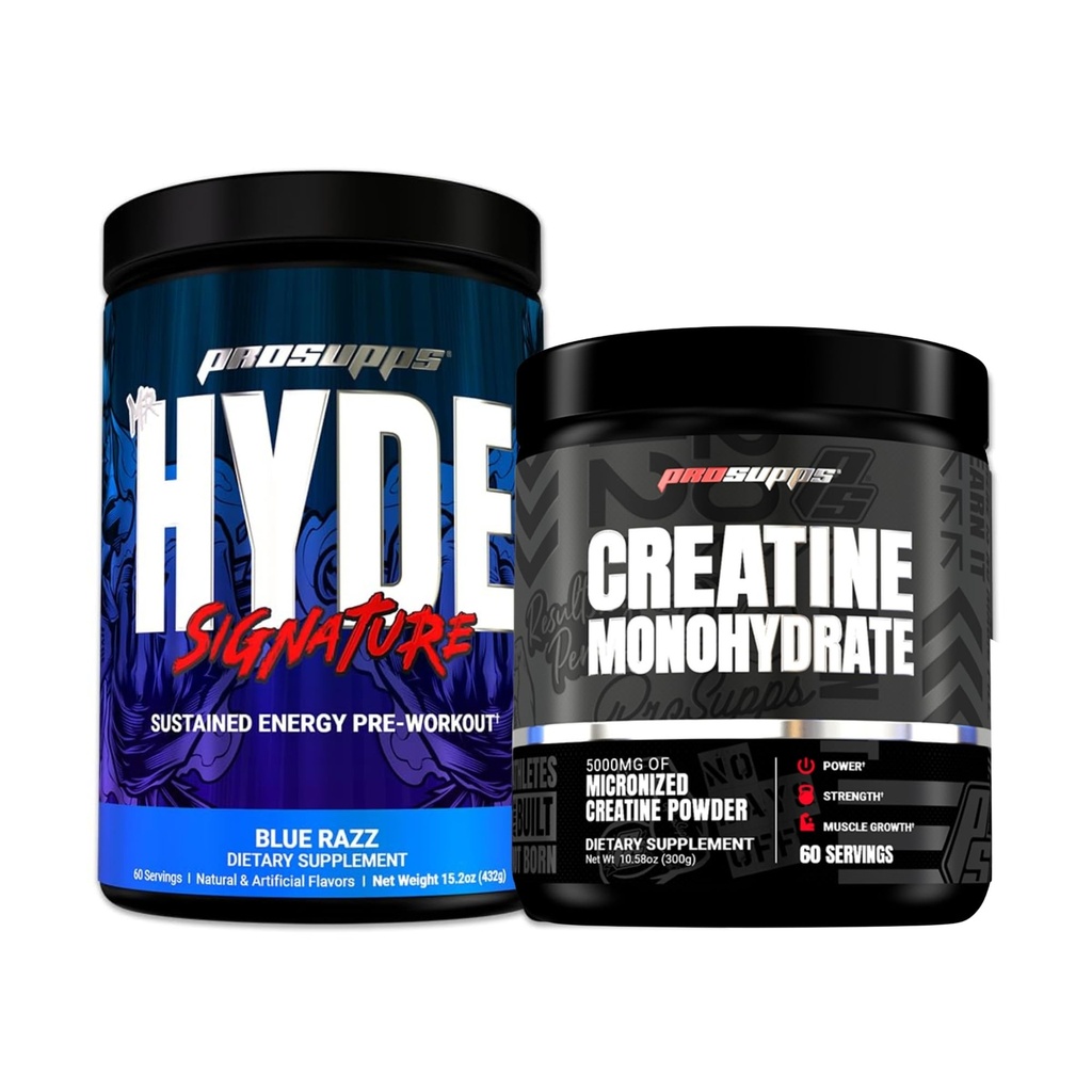 PROSUPPS Hyde Signature Sustained Energy Pre-Workout, Blue Razz - 60 Servierungen und Creatine 300 Bundle