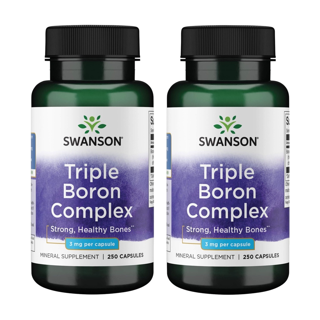 Swanson Triple Boron Complex - Natural Bone Health & Joint Support - Mineralische Ergänzung mit Citrat, Aspartate & Glycinate - (250 Kapseln) 2 Pack
