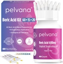 Pelvana Borsäure Suppositorien für Frauen 60 + 15 Applicators + 20 pH Test Strips = 95 Stück Kit für Vaginal Odor - Third-Party Lab Tested & Made in USA