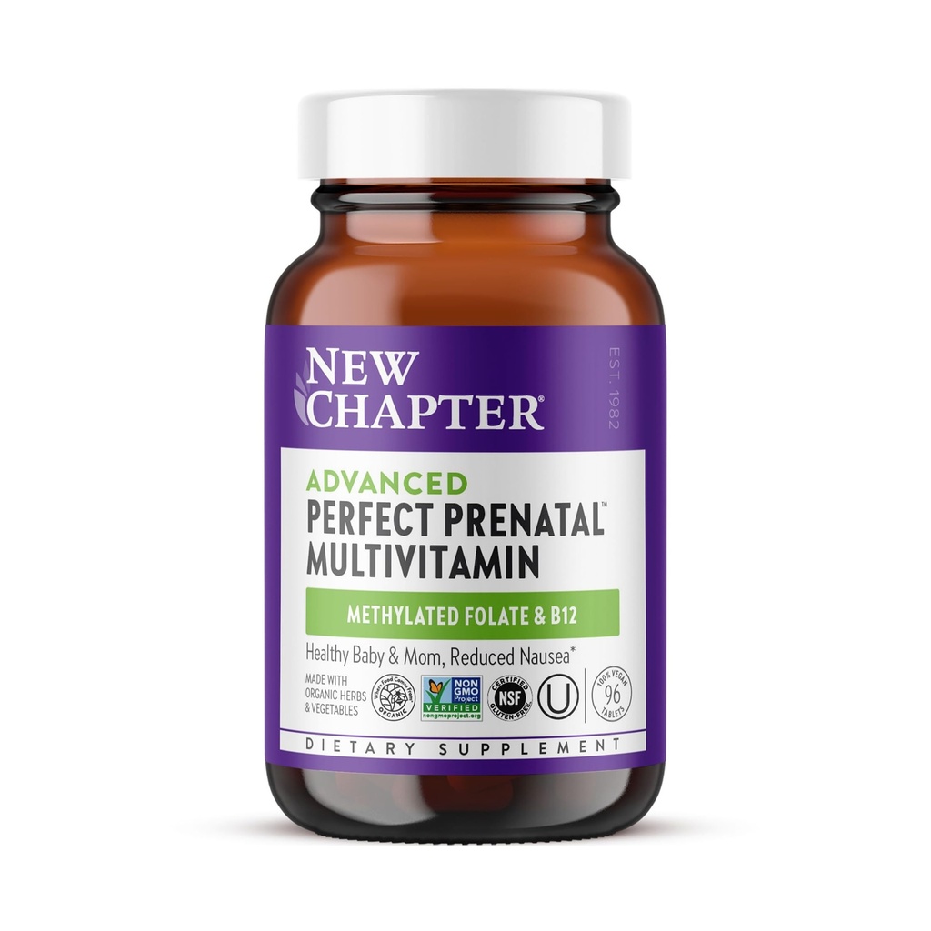 Neues Kapitel Fortgeschrittene perfekte pränatale Vitamine, 96ct, Hergestellt mit Bio-, Non-GMO-Zutaten für gesunde Baby & Mom - Folate (Methylfolat), Ganz-Food Fermented Iron, Vitamin D3 + Ginger