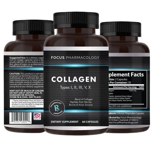 Collagen-Unterstützung (Typ I, II, III, V, X) Avian Sternum Hydrolysed Collagen Skin Peptides Collagen-Unterstützung mit Hyaluronsäure + Protein Complex + Natural Supplement (180 Kapseln)