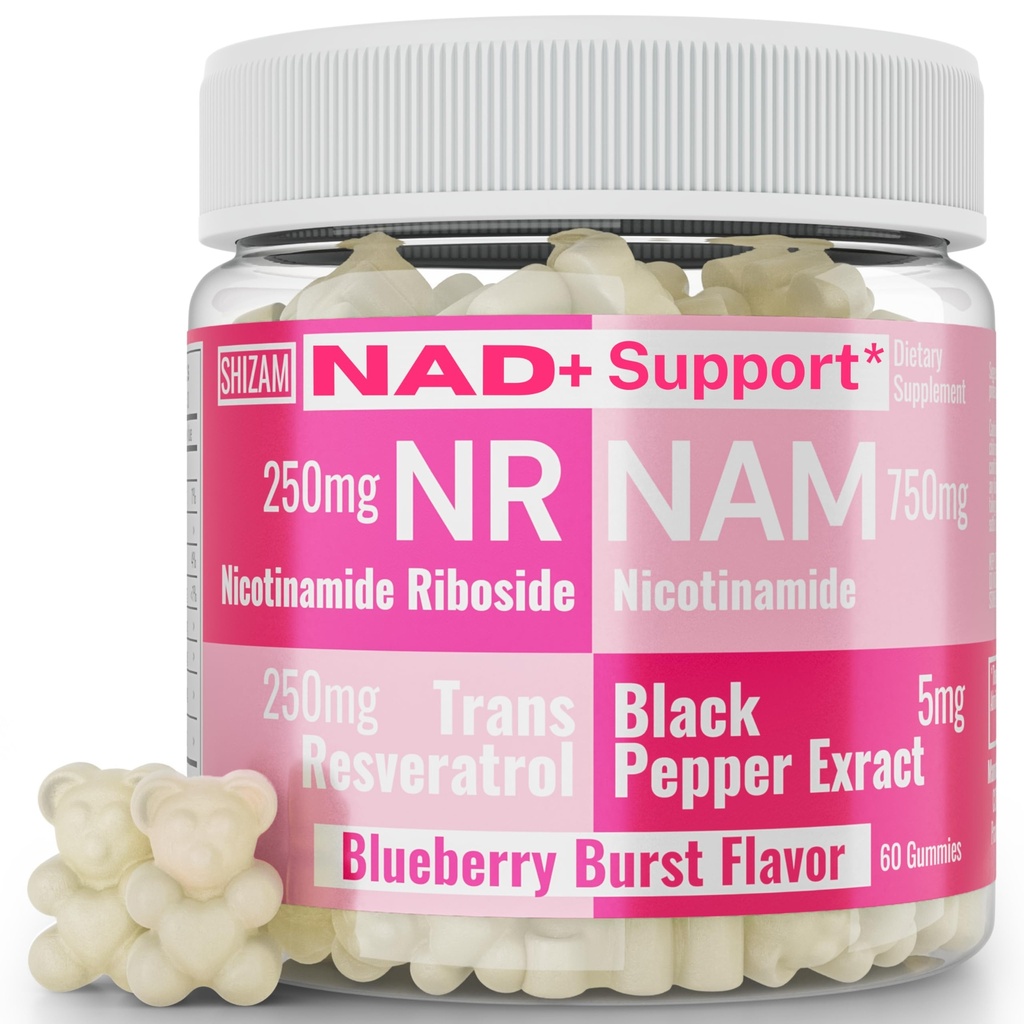 SHIZAM Nicotinamid Riboside NR NAM Resveratrol Gummis, 1000mg NAD+ NAD + Plus Nrf2 Activator Booster w Pure Niacinamide Vitamine B3 Kapseln Pulver Ergänzungen Alt NDA Regenerator 500mg