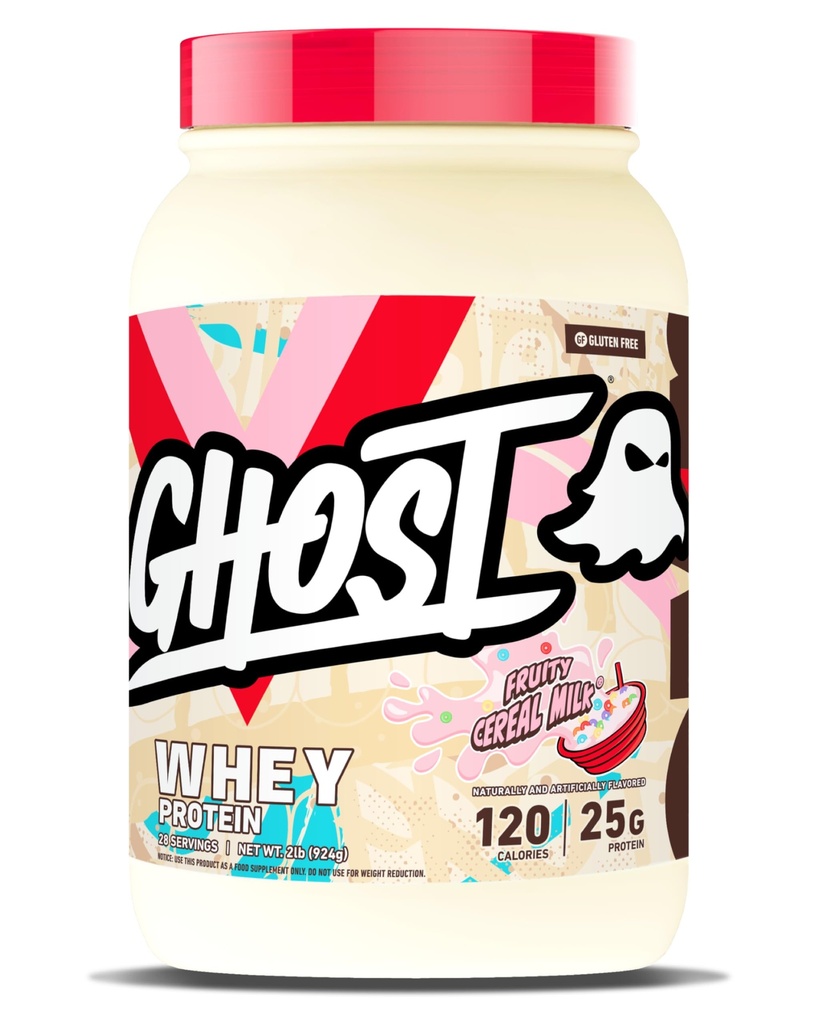 GHOST Whey Protein Powder, Fruity Cereal Milk - 2LB, 25G Protein - Whey Protein Blend - - Post Workout Fitness & Nutrition Shakes, Smoothies, Baking & Cooking - Soy & Gluten-Free