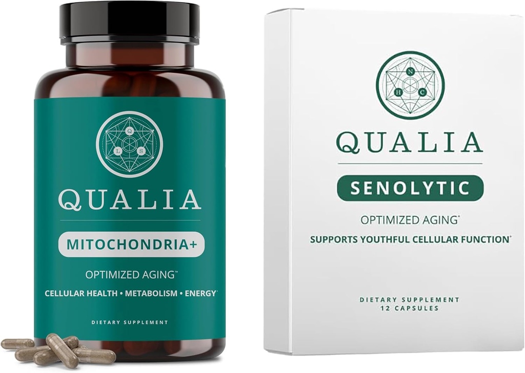 Qualia Life Sciences Bundle Qualia Mitochondria+ & Qualia Senolytic, Aging Supplements, die optimale Zellreparatur und Verjüngung unterstützt