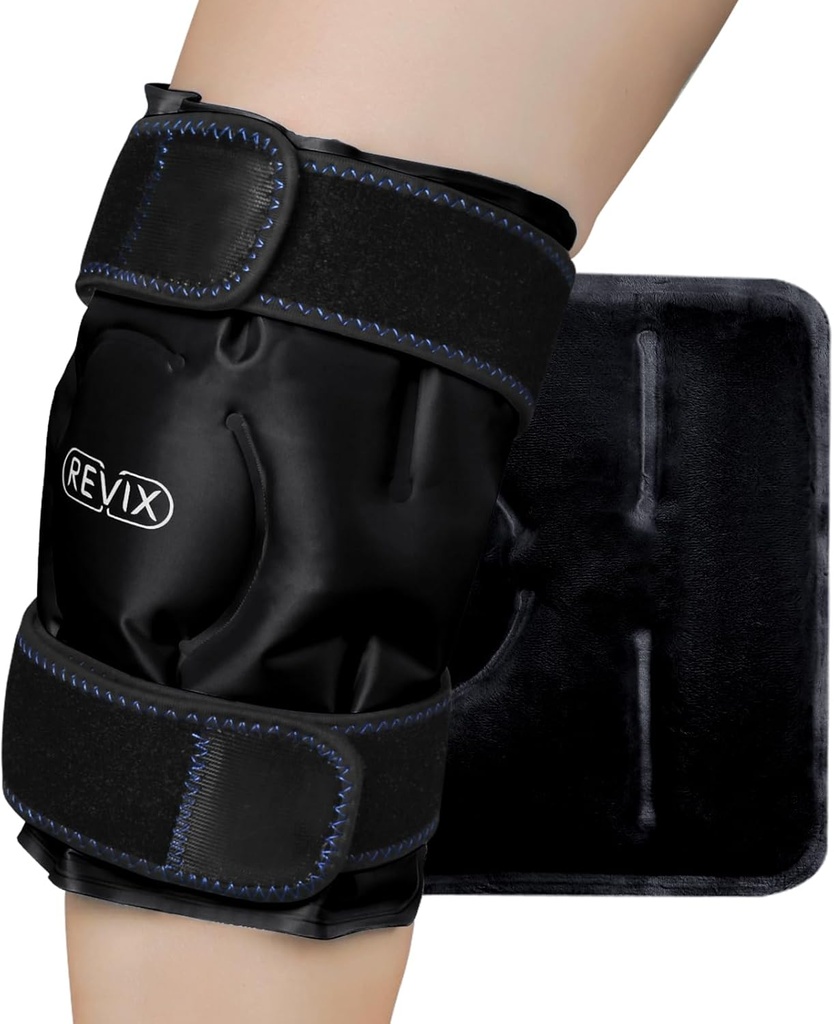 REVIX Ice Wrap für Knie-Dekomfort, Wiederverwendbare Knie-Eis-Pack Wrap mit Kaltkompress-Therapie für Muskel-Erzielung, fördert Post-Workout-Recovery, Weiche Plüsch Futter, Schwarz