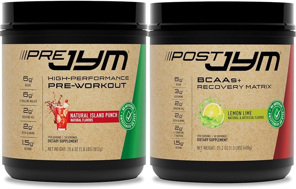 JYM Pre Workout, Post Workout, und BCAA Muskelaufbau ergänzt Bundle mit Pre JYM Pulver, Post JYM Active Matrix, 30 Portionen Jede