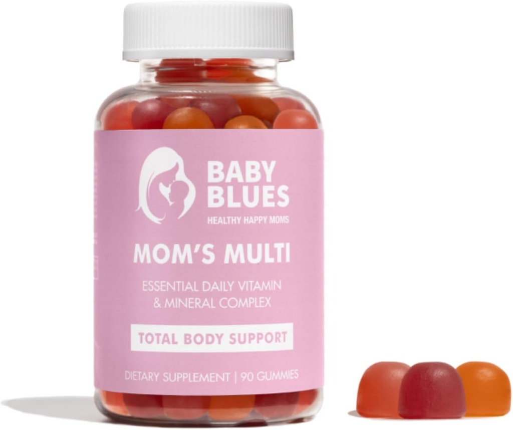 Baby Blues Damen Multivitamin Gummie – Tägliche Energie, Immun-, Mood- & Beauty-Unterstützung – Vegan Kaubare Ergänzung für Mütter mit Biotin, Vitamin C, D3, B12, Zink & Eisen