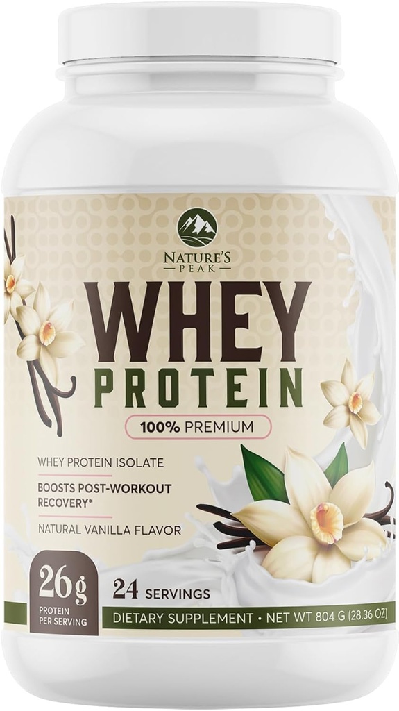 Nature's Peak Protein Powder, 100% Whey Powder Isolate, Immununterstützung, BCAAs, Glutenfrei, schnelles Absorbieren, einfache Digesting Nutrition, Französisch Vanille, 26 Gramm pro Servieren - 24 Servierungen