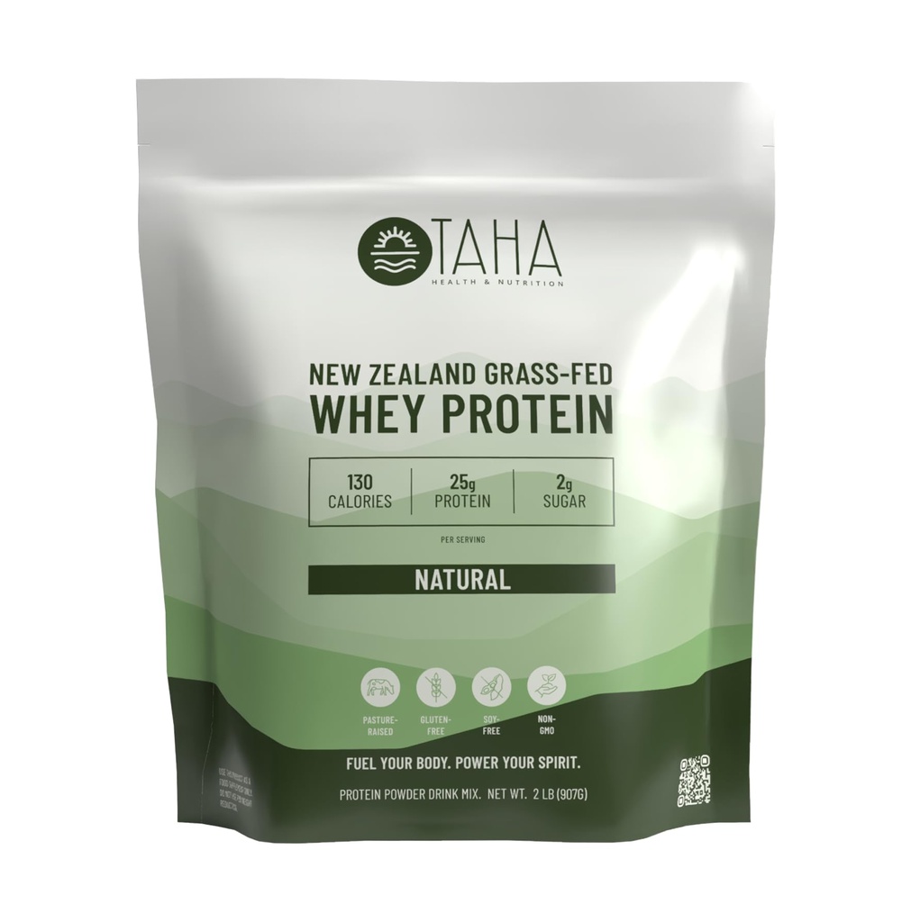 Taha Health & Nutrition Natural Unflavored Whey Protein Konzentrat Pulver, 25g Protein, 140 Kalorien, 2g Zucker | Neuseeland Gras-Fed, Free-Range Dairy | Gluten und Soy Free, Keto, Kosher | 2LB