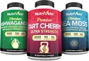 Nutrivein Irish Sea Moss Capsules, Ashwagandha und Tart Cherry Capsules Bundle: Sea Moss, Tart Cherry Supplement, & Ashwagandha Ergänzungen | Unterstützt Verdauungs- und tägliche Ernährung