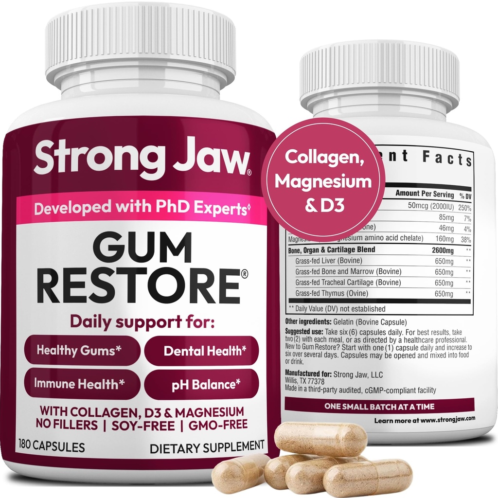 Gum Restore - Gum Care + Teeth Vitamins - Gum Health & Oral Health - Unterstützt Receding Gums & Gum Care - Dental Vitamine für Erwachsene – 180 Kapseln, Non-GMO Gum Health Supplements