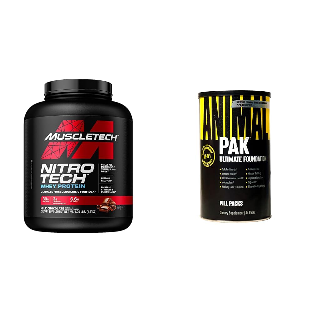 Muscletech Whey Protein Pulver Nitro-Tech Whey Protein Isolat & Peptide & Animal Pak - Günstig All-in-One Vitamin & Supplement Pack