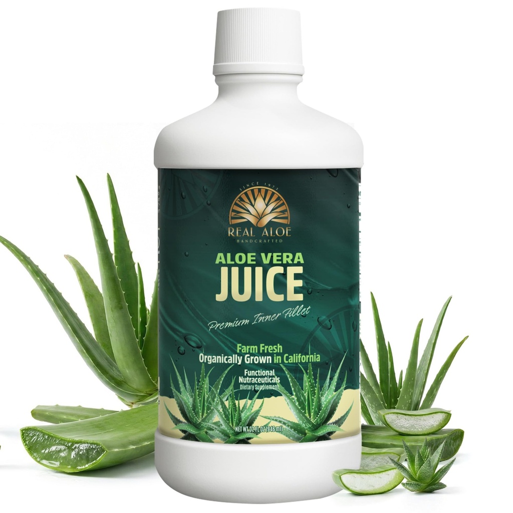 Bio Aloe Vera Juice, handgefertigt aus 100% Certified Organic, California Grown, Farm Fresh Aloe seit 1972 Verwenden Sie intern als Nahrungsergänzung oder Topisch, 32floz
