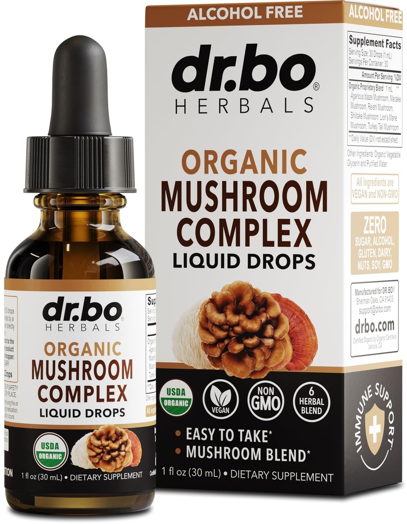 Bio Lions Mane Mushroom Complex - Pilz-Ergänzung Flüssigkeitstropfen für Fokus, Fog, Gehirn-Gesundheitsergänzungsmittel - Vegan, Kräuter Bio Lion's Mane Mushrooms, Reishi, Türkei Tail Extract 1oz