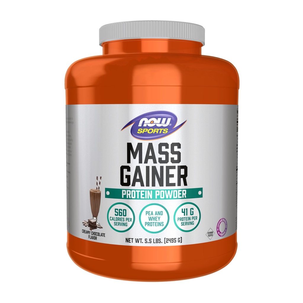 NOW Foods Sports Maß Gainer Protein Powder, Creamy Chocolate Flavor, Pea und Whey Protein Blend, 5.5 lbs.
