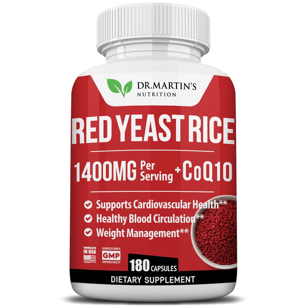 Red Yeast Rice Extract 1400mg Supplement 180 Count | Bewahren Sie gesunde Cholesterin Levels | Unterstützt Herz-Kreislauf- & Blutzirkulation für gesunde Herz, Verdauung, Gewicht-Management & Gesamtgesundheit