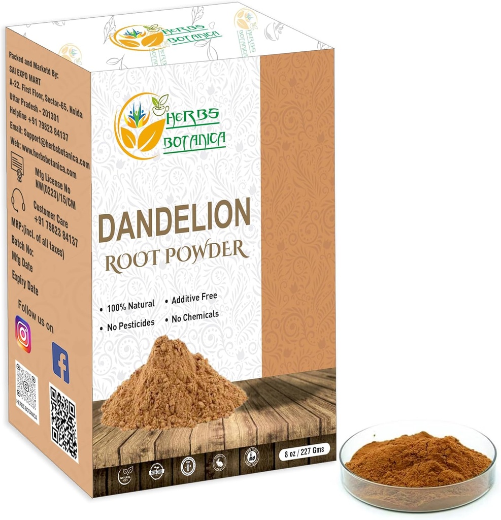 Kräuter Botanica Dandelion Root Powder 100% Natürliche Dandelion Wurzel für Kräutertee, Detox & Wellness – Fein gemahlen, Additive-Free Vegan Ergänzung – 8 Unzen wiederverschließbare Packung