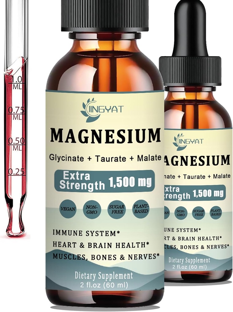 1500mg Magnesium Complex Liquid Drops - Hohe Absorption Triple Magnesium von flüssigem Magnesium Glycinat, Taurate & Malate, Hinzugefügt mit Coq10, Zink, Vitamin D3 für Muskeln, Nerven & Energie