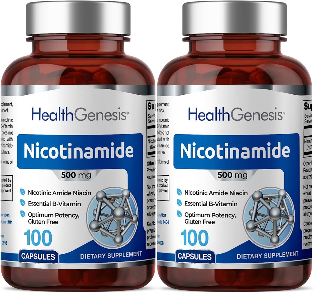 B-3 Nicotinamid 500 mg 100 Caps 2 Pack - Nicotinic Amide Niacin Natural Flush-Free Vitamin Formula - Unterstützt Hautzellengesundheit