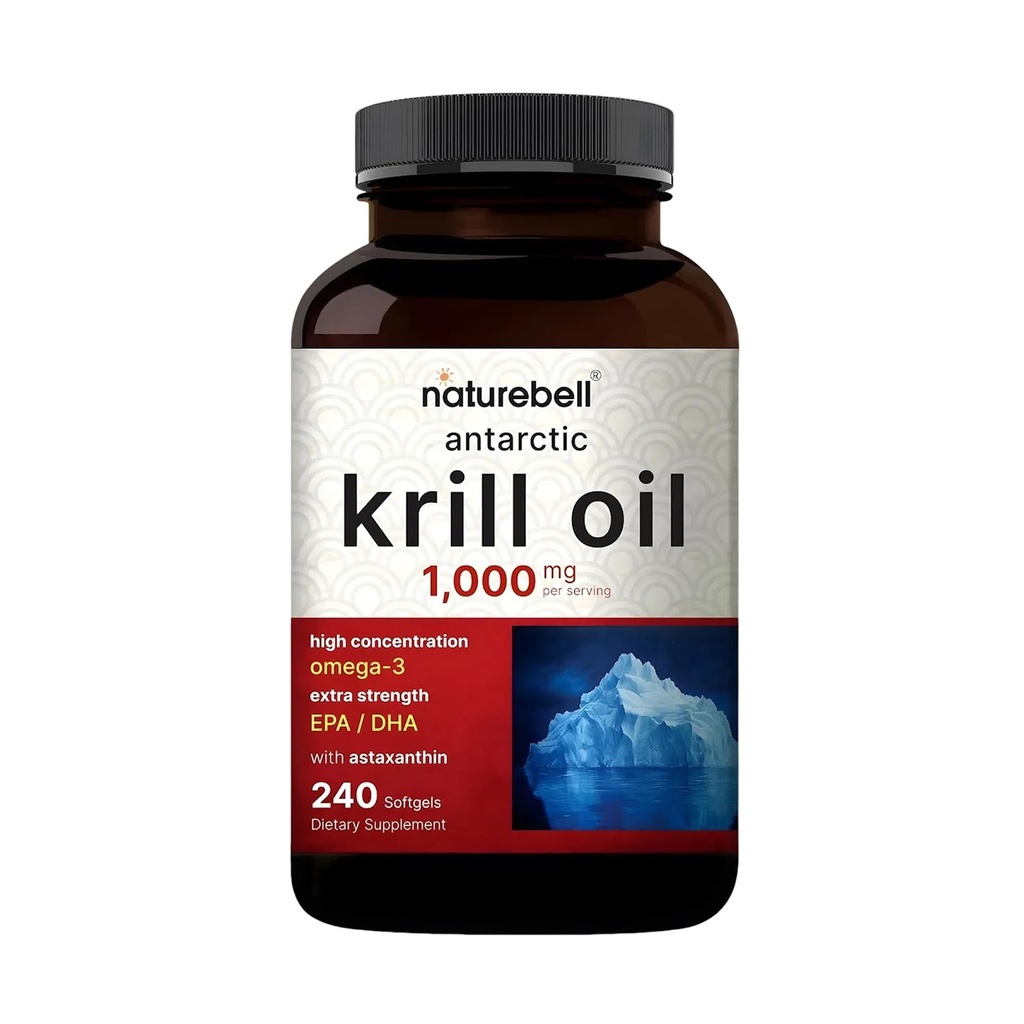 NatureBell Antarctic Krill Oil 1000mg - 240 Softgels - Omega-3 Heart, Joint & Immune Health Support* - High EPA DHA mit Astaxanthin - Non-GMO & Gluten-Free