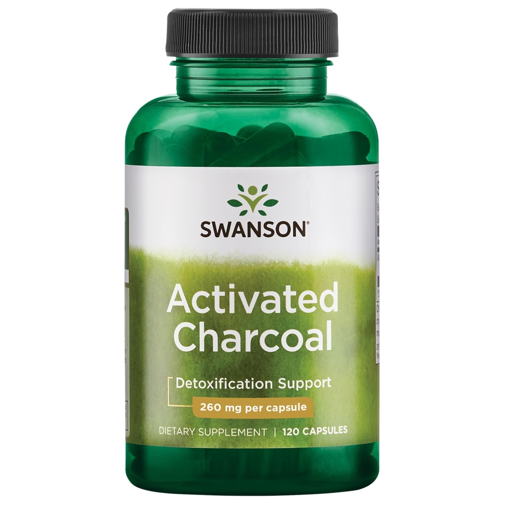 Swanson Activated Charcoal - Natural Supplement Supporting Healthy Absorption - Hilft w/Bloating & Maintaining Bowel Regularity - (120 Kapseln, 520mg pro Servierung)