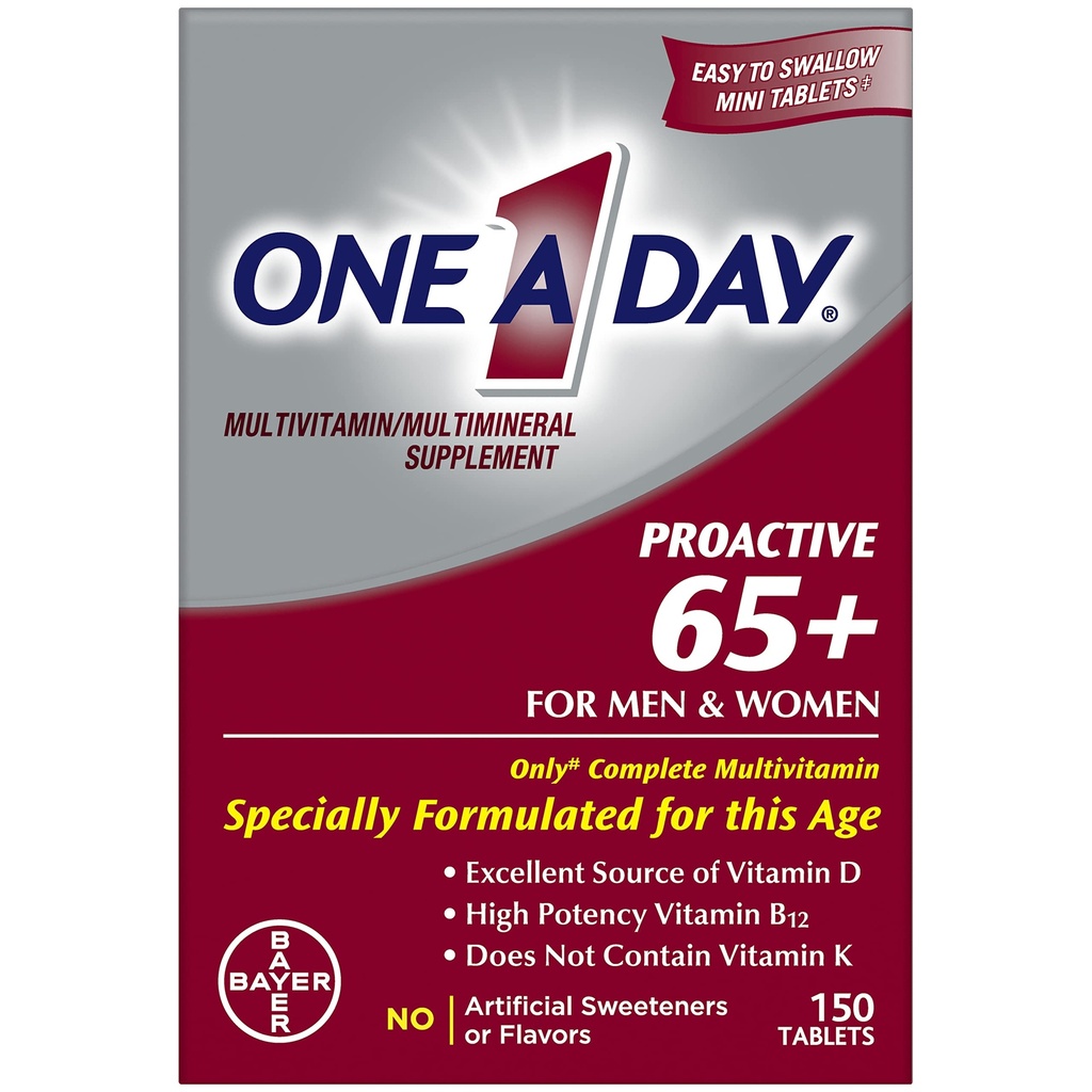 Proactive 65+, Mens & Womens Multivitamin, Nahrungsergänzung mit Vitamin A, C, D und Zink zur Unterstützung von Knochengesundheit und Zellgesundheit, Calcium, Folsäure, Tablet 150 Count