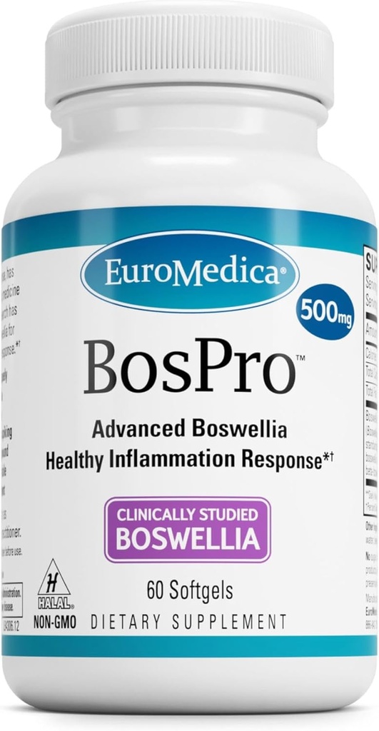 EuroMedica BosPro - Boswellia Serrata Extrakt-Ergänzung - Nahrungsergänzungsmittel für gesunde Lung-Unterstützung - Kräuter-Ergänzungsformel - 60 Softgels