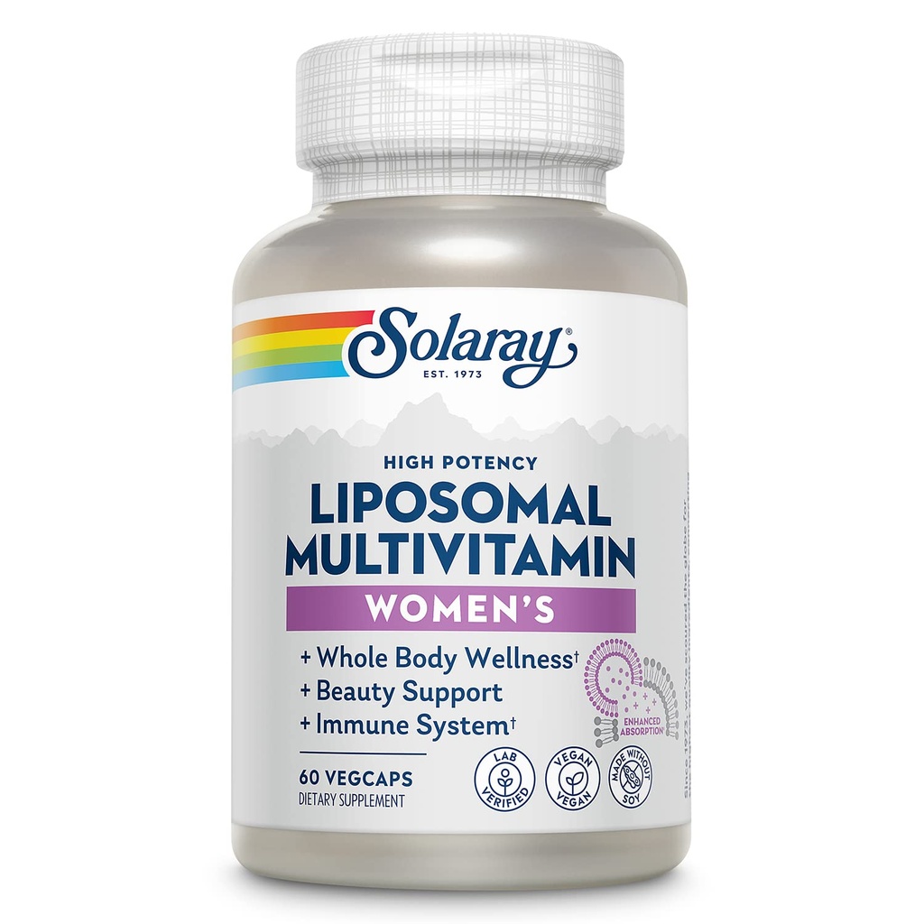 SOLARAY Liposomal Multivitamin für Frauen, Enhanced Absorption, Hohe Potenz w/Iron, Vitamin D, Vitamin C, B12, Biotin, CoQ10, Immununterstützung, Knochengesundheit, Vegan, 30 Servierungen, 60 VegCaps