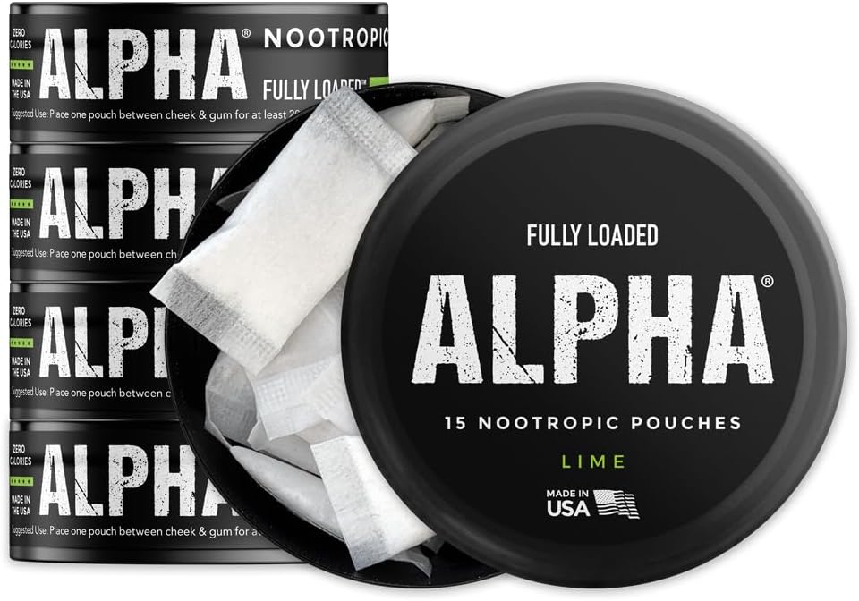 Voll geladen Alpha Nootropic Pouches (Lime) - 5 Dosen - 15 Beutel pro Dose - Effektive Nootropic Lieferung, Nic Pouch Ersatz - schnellere Absorption, Alpha GPC, L-Tyrosine, GABA