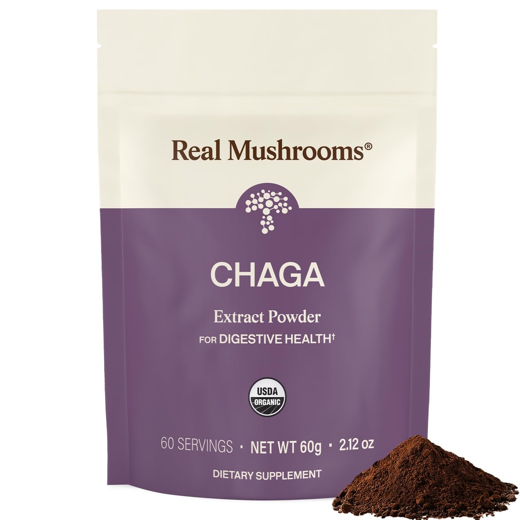 Echte Pilze Chaga Pilzpulver – Bio Chaga Extrakt aus Fruchtkörper – für tägliche Wellness & Energie Unterstützung – Vegan, Non-GMO, 60 Portionen Pilzergänzung