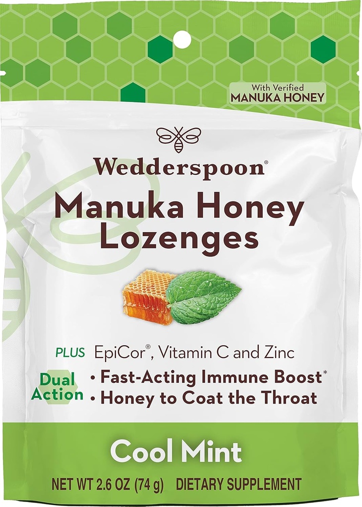 Wedderspoon Manuka Honey Immunität Lozenges, Cool Mint, 2.6 Oz (Pack von 1), Echter neuseeländischer Honig, Boost Immunität innerhalb von zwei Stunden