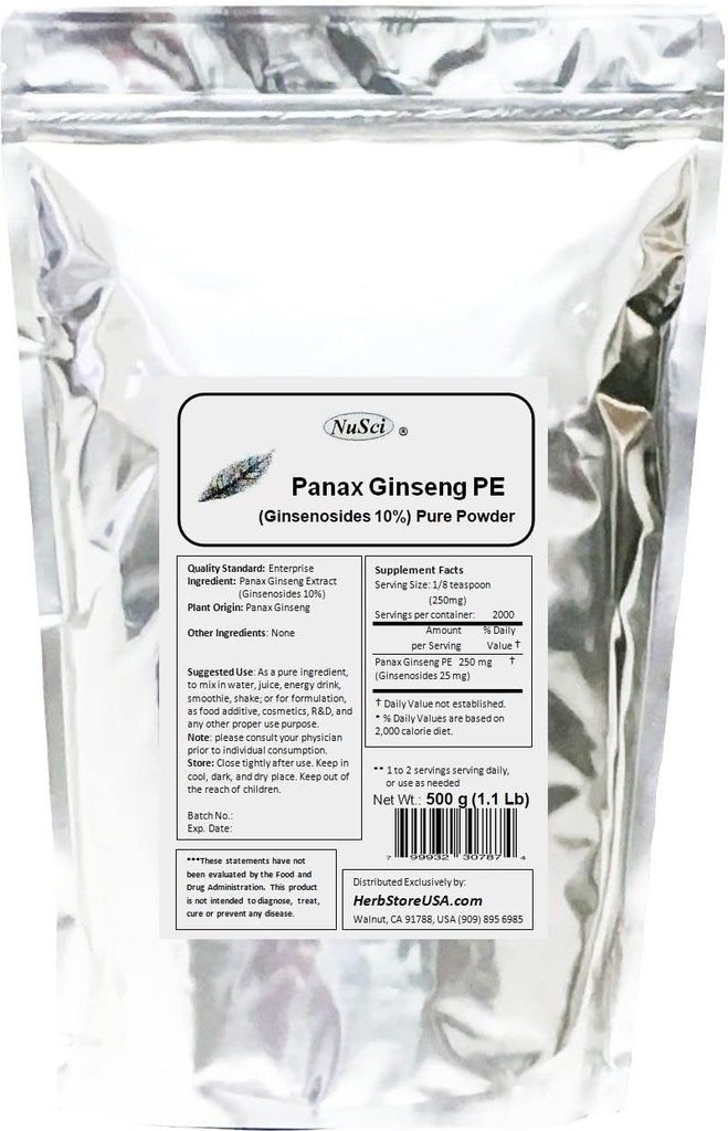 Panax Ginseng Extract Powder, Standardisiert 10% Ginsenosides, Energy & Vitality (500 Gramm (1,1 lb))