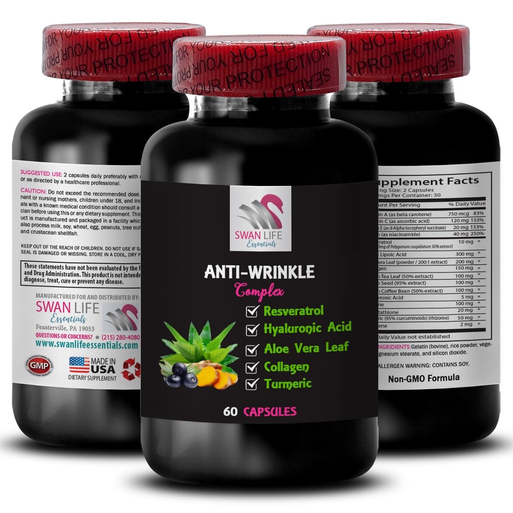 Youth Restorer - Anti-Wrinkle Complex - Silky Hydration, Skin Moisturizer, Aloe Vera Benefits, Green Coffee Bean, Turmeric Extract, Firming Hydration, Skin Defense, Glycine 1 Bottle 60 Capsules
