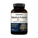 NatureBell Methylfolat 15mg - 240 Kapseln - 5-MTHF mit Methyl B12-15mg L-Methylfolat & 1.000mcg Vitamin B12 - Energy & Cognitive Support Supplement * - Glutenfrei & Nicht-GMO