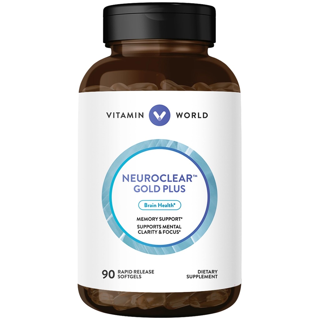 Vitamin World NeuroClear Gold Plus 90 Softgels, Phosphatidylserine, DHA, Ginkgo Biloba, unterstützt Gehirn und Mental Fokus, Schnell-Release, Glutenfrei