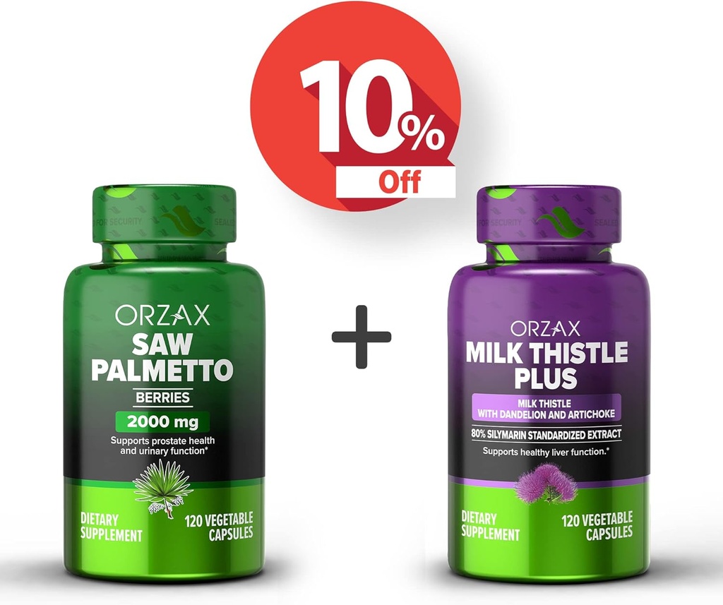 ORZAX Saw Palmetto 2000 mg 120 Vegatable Capsules and Milk Thistle Plus mit Dandelion 120 Vegatable Capsule, Bundle