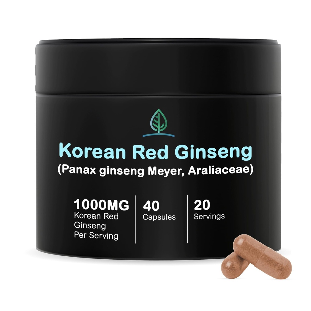 Vollständiger Bin Korean Red Ginseng Kapseln Pure Panax Ginseng Supplement | Vegan, Glutenfrei, Non GMO, keine Füllstoffe | Reich an Ginsenosides (40 Kapseln)