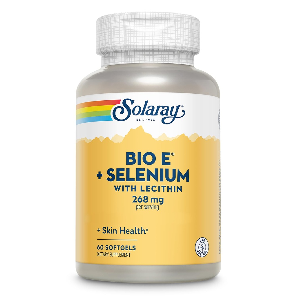 Bio Vitamin E 400 IU (268 mg) mit Selen 100 mcg und Lecithin - Schilddrüsenunterstützung, Antioxidans und Immununterstützungsergänzung, hohe Absorption, Lab Verified, 60-Day Garantie, 30 Servietten, 60 Softgele