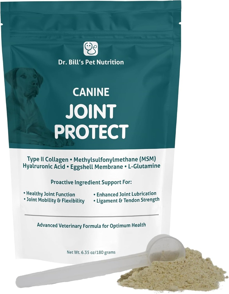 Dr. Bill Canine Joint Protect | Joint Support für Hunde | Pet Supplement für Ligament & Tendon Strength | Collagen Typ II, Hyaluronsäure, Eggshell Membrane und L-Glutamin