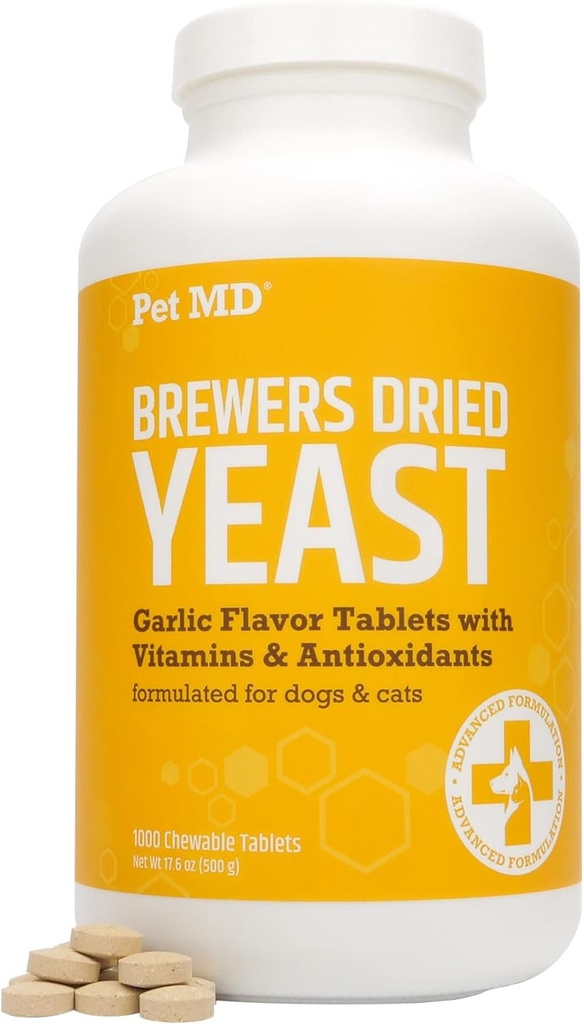Pet MD Knoblauch & Brauerhefe für Hunde & Katzen - Knoblauch und Hefe Plus Antioxidantien - Brauerhefe Tabletten für Hunde & Katzen - Vitamin B 1 & Vitamin C - 1000 ct
