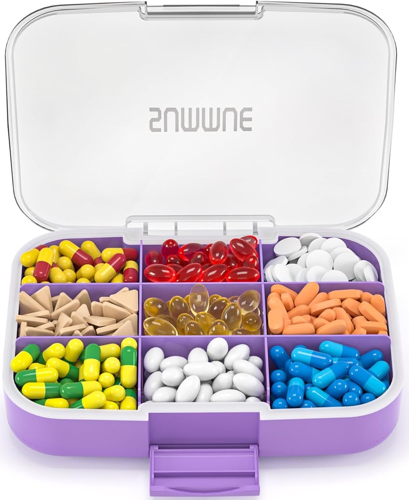 Große Pille Organizer, 9 Komponenten Portable Travel Pill Box Case Moisture Proof, XL Pill Container Halter für Vitamine, Cod Liver Öl, Ergänzungen, Medikamente (Purple)