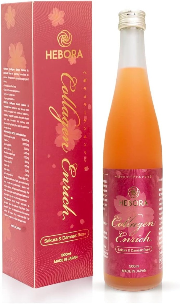 Collagen Enrich Japan - 160.000mg Marine Collagen Peptide + 112 Enzym Peptide Vegie + Damask Rose Liquid Drink Verbessern Haarnägel Haut und Gelenke (Bottles 16.9 fl oz - 500ml)