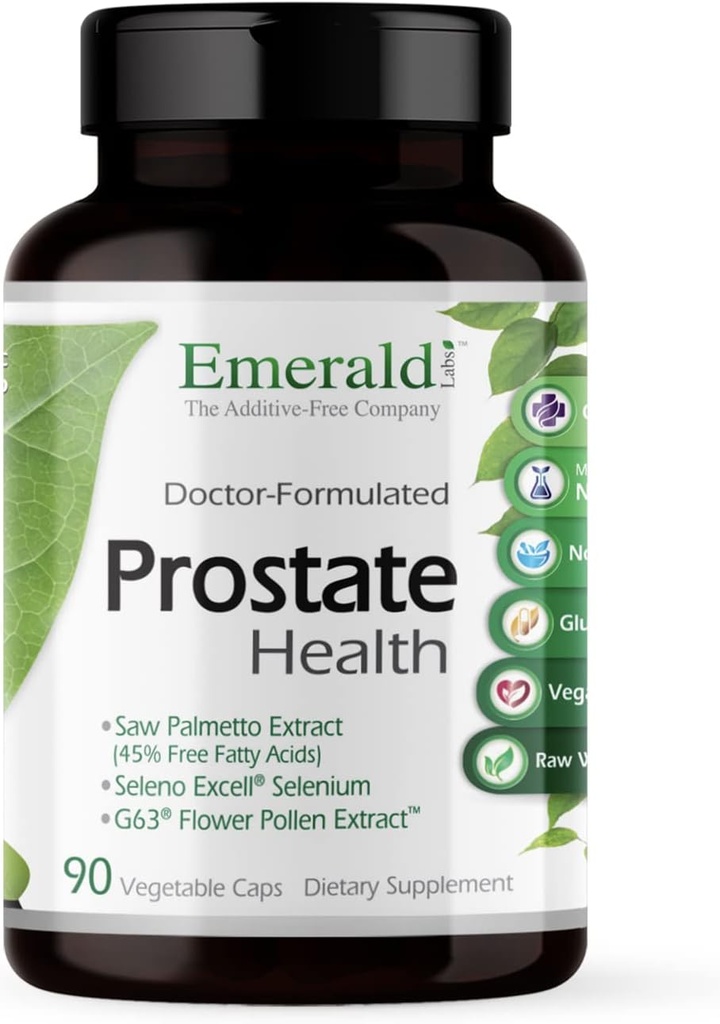 EMERALD LABS Prostate Health - Prostate Support Supplement mit Sägepalme, Lycopin, Stinging Nettle & More* - Vegan & Glutenfrei - 90 Gemüsekapseln (30-Day Supply)