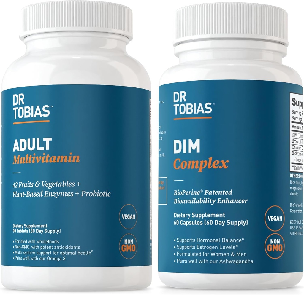 Dr. Tobias Adult Multivitamin & DIM Complex, unterstützt Energie, Immun- und Hormongleichgewicht für Männer und Frauen mit 42 Früchten & Gemüse, BioPerine, Broccoli Extract & Calcium, Non-GMO